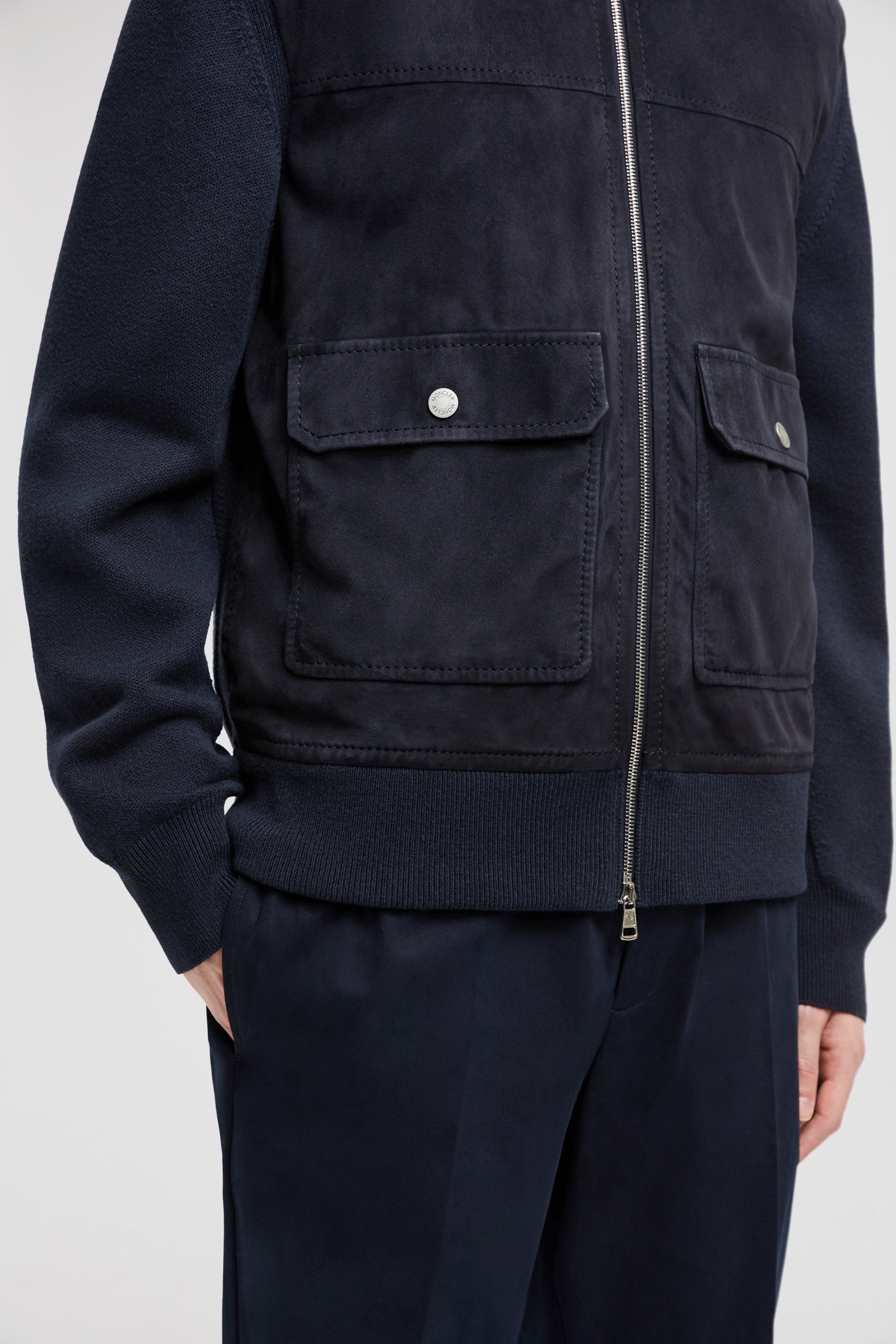 Wool, Cotton & Suede Zip-Up Cardigan - 6