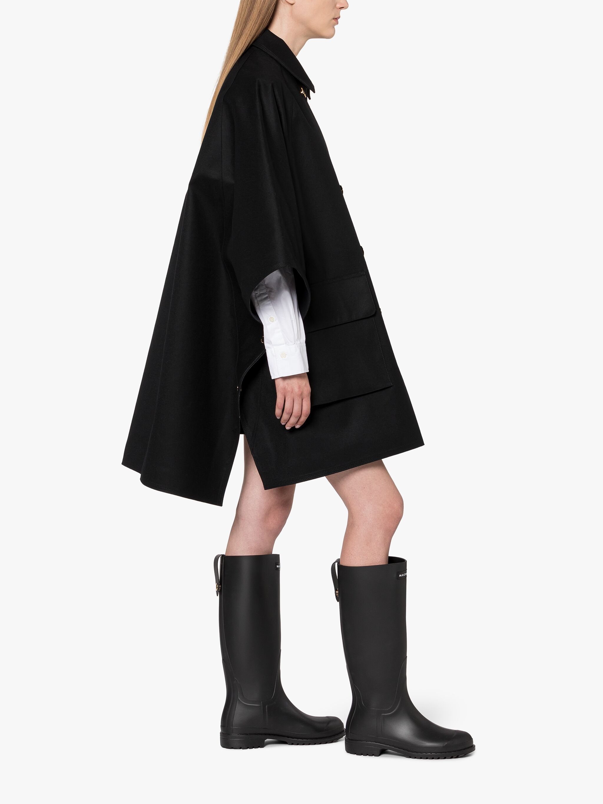 GLENDEARG BLACK BONDED WOOL CROPPED PONCHO - 2