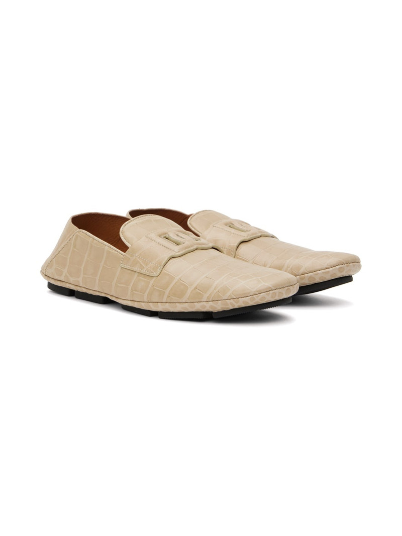 Beige Crocodile-Print Driver Loafers 4