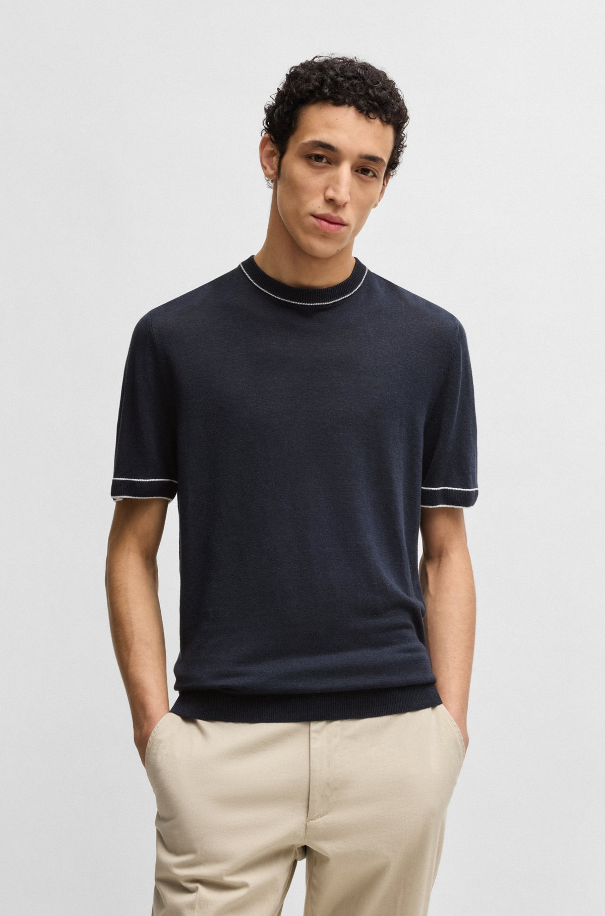 LINEN-BLEND SWEATSHIRT WITH TIPPING - 2