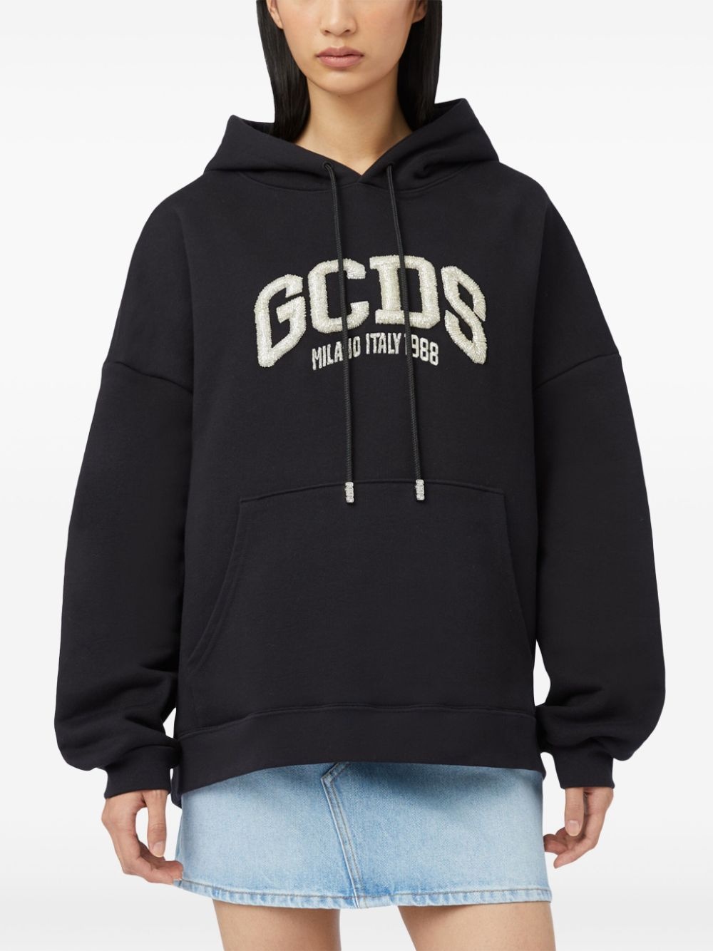 logo-embellished cotton hoodie - 4