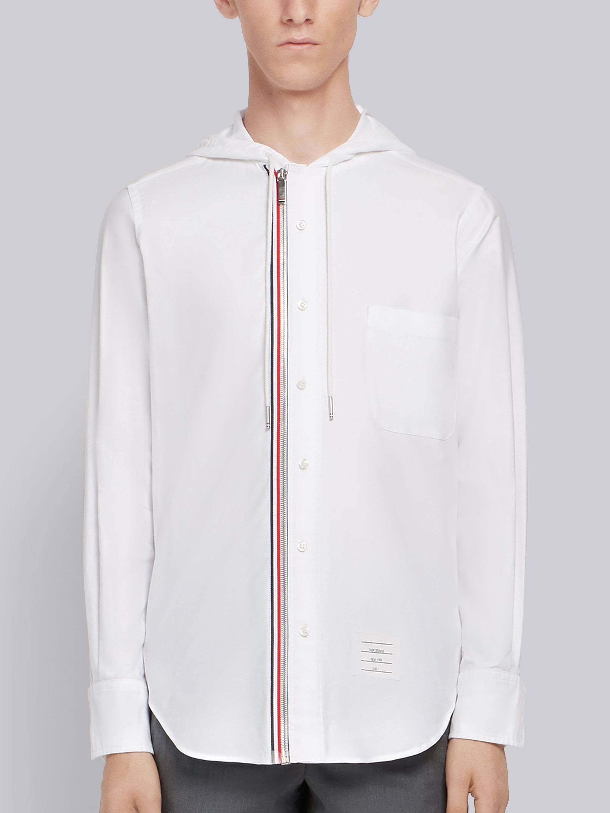 White Oxford Hooded Zip-front Shirt - 1