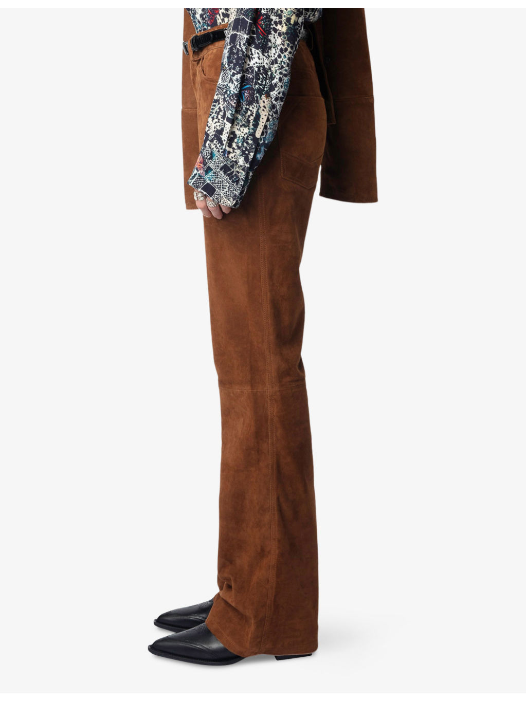Pistol Flared-Leg Mid-Rise Suede Trousers - 3