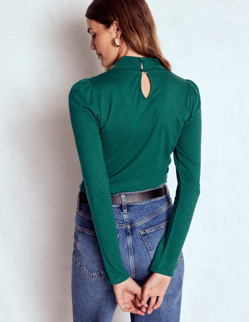 Puff Shoulder Jersey Top-Emerald Night 4
