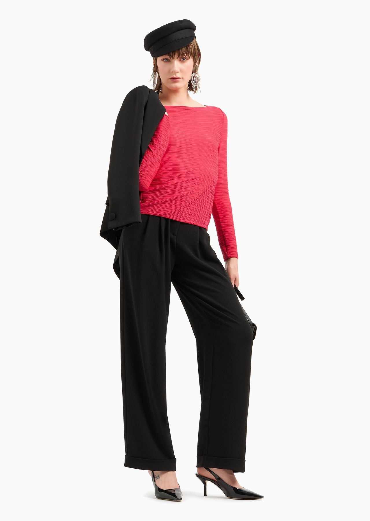 Stretch jacquard nylon jersey boat-neck jumper - 6