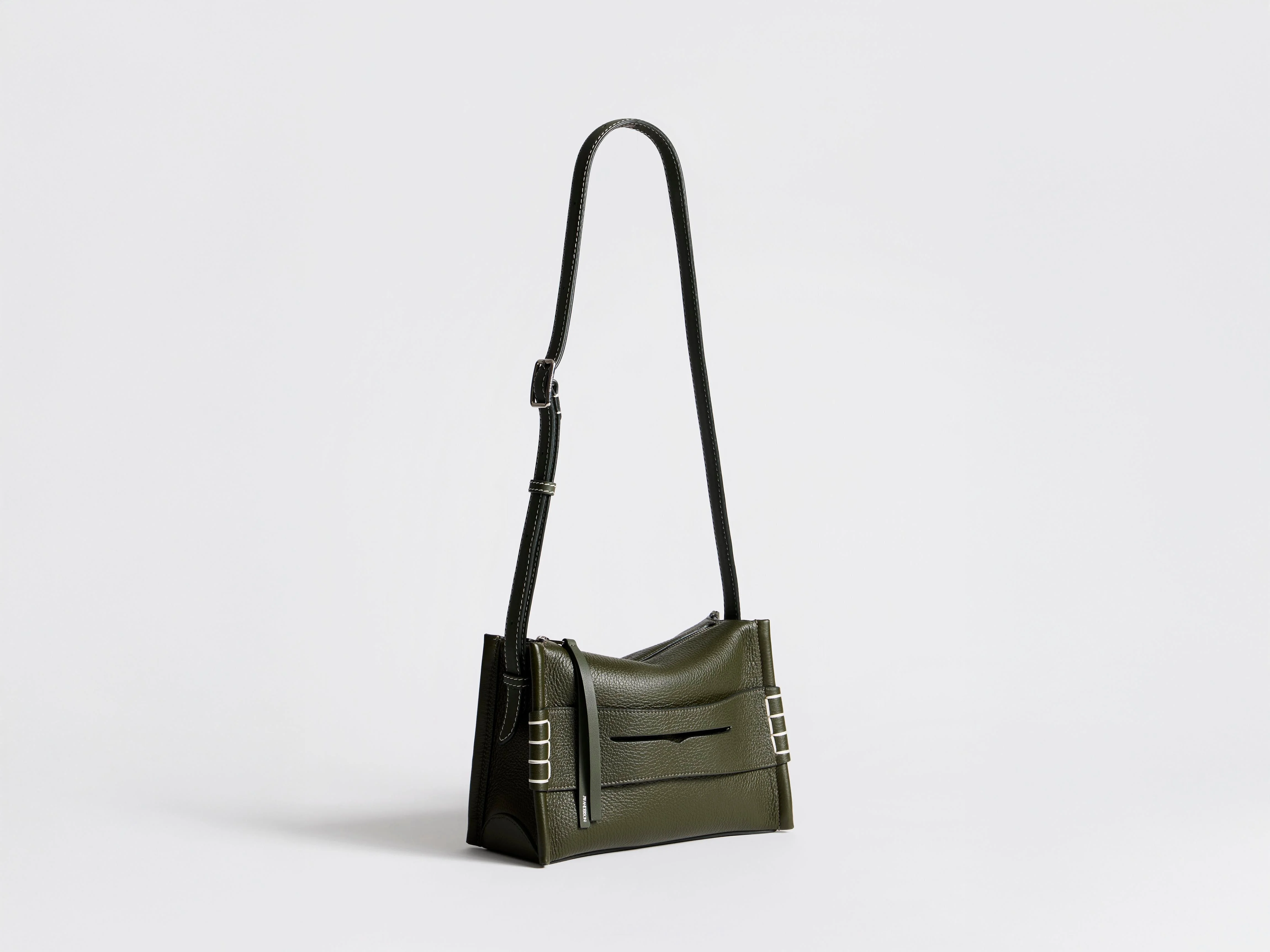 SMALL MESSENGER LOAFER BAG IN KHAKI LEATHER - 1