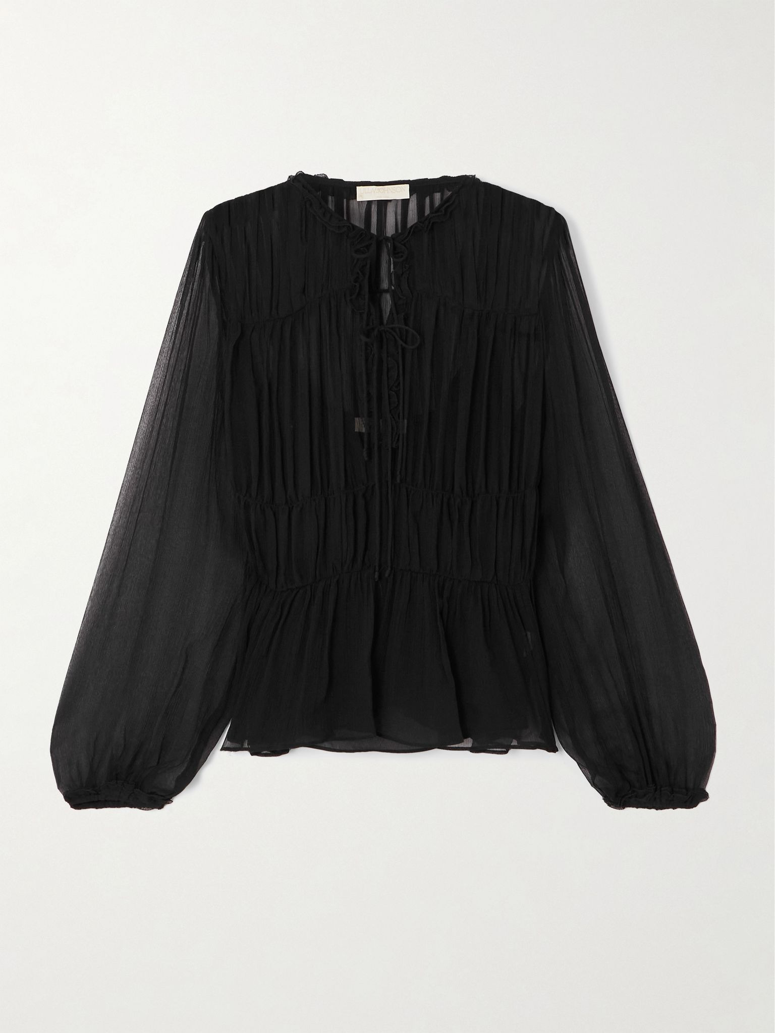 Gathered silk-crepon blouse Black - 1