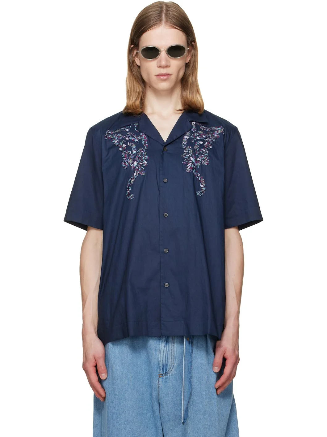 Navy Cotton Appliqué Shirt - 1