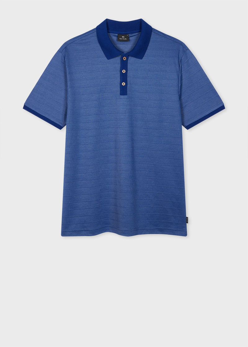 Blue Cotton-Blend Textured Polo Shirt 1