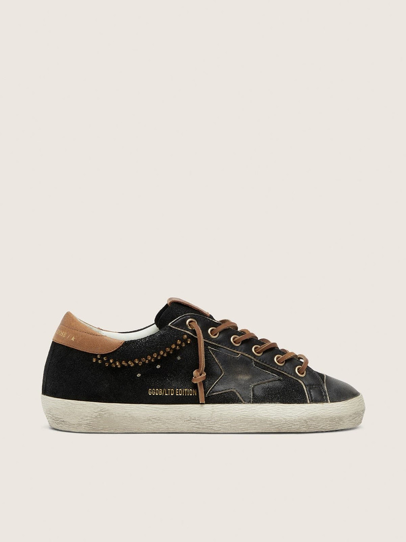 Women’s Super-Star LTD in black glitter leather with black leather star 1