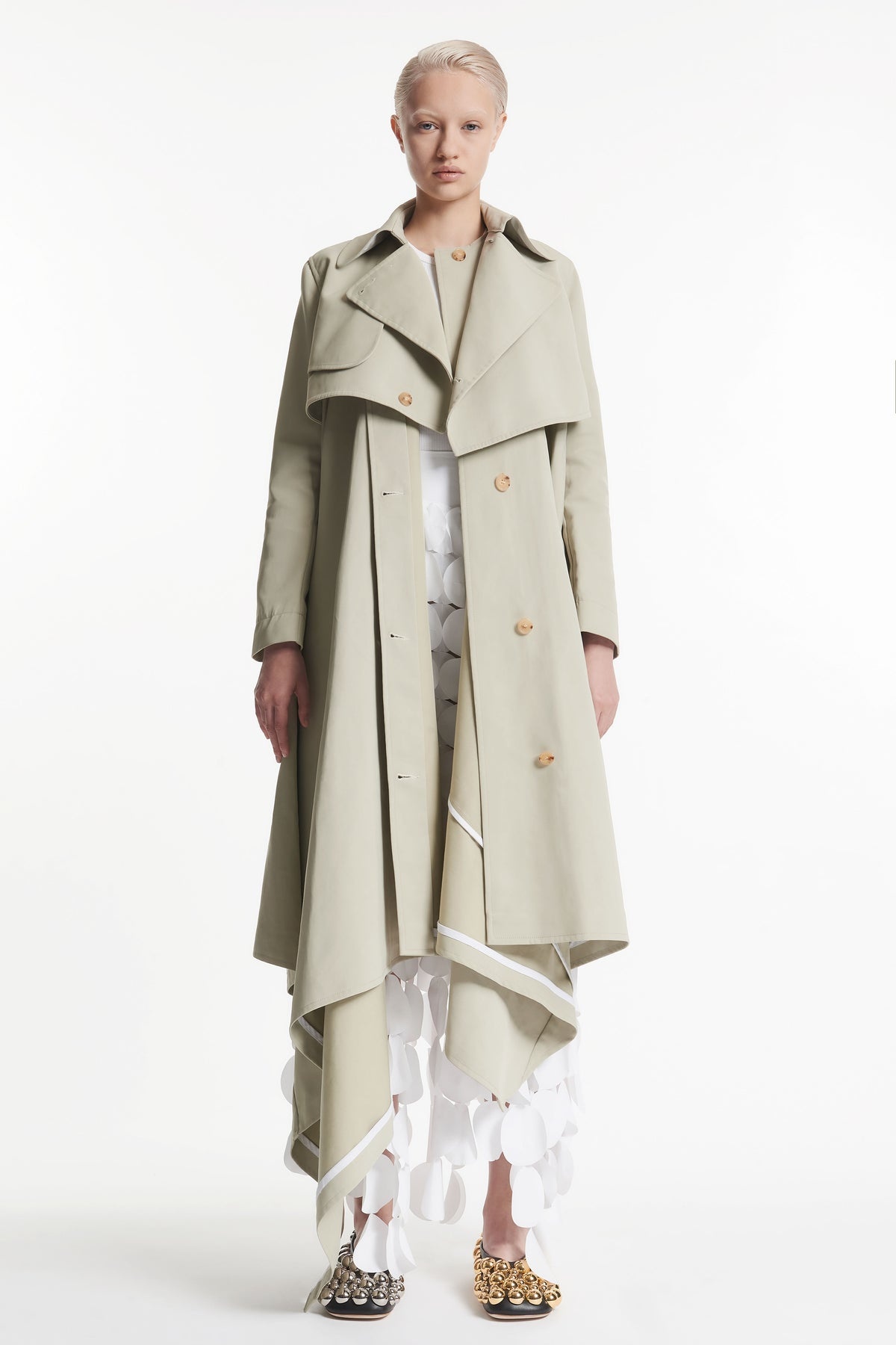 DOUBLE BREASTED COAT WITH ASYMMETRIC CUT LIGHT KHAKI - 6