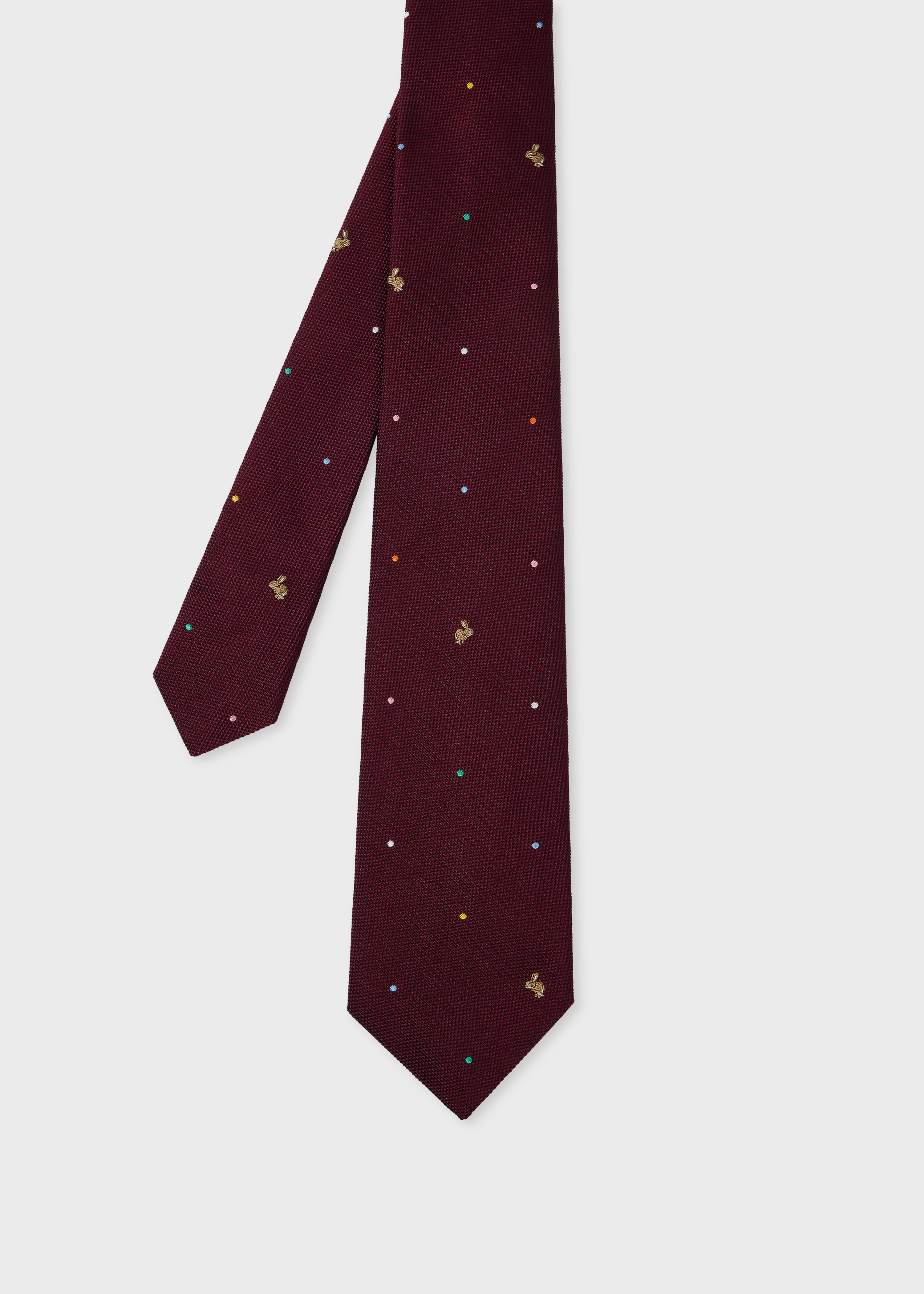 Burgundy Silk 'Polka Dot Rabbit' Tie - 1