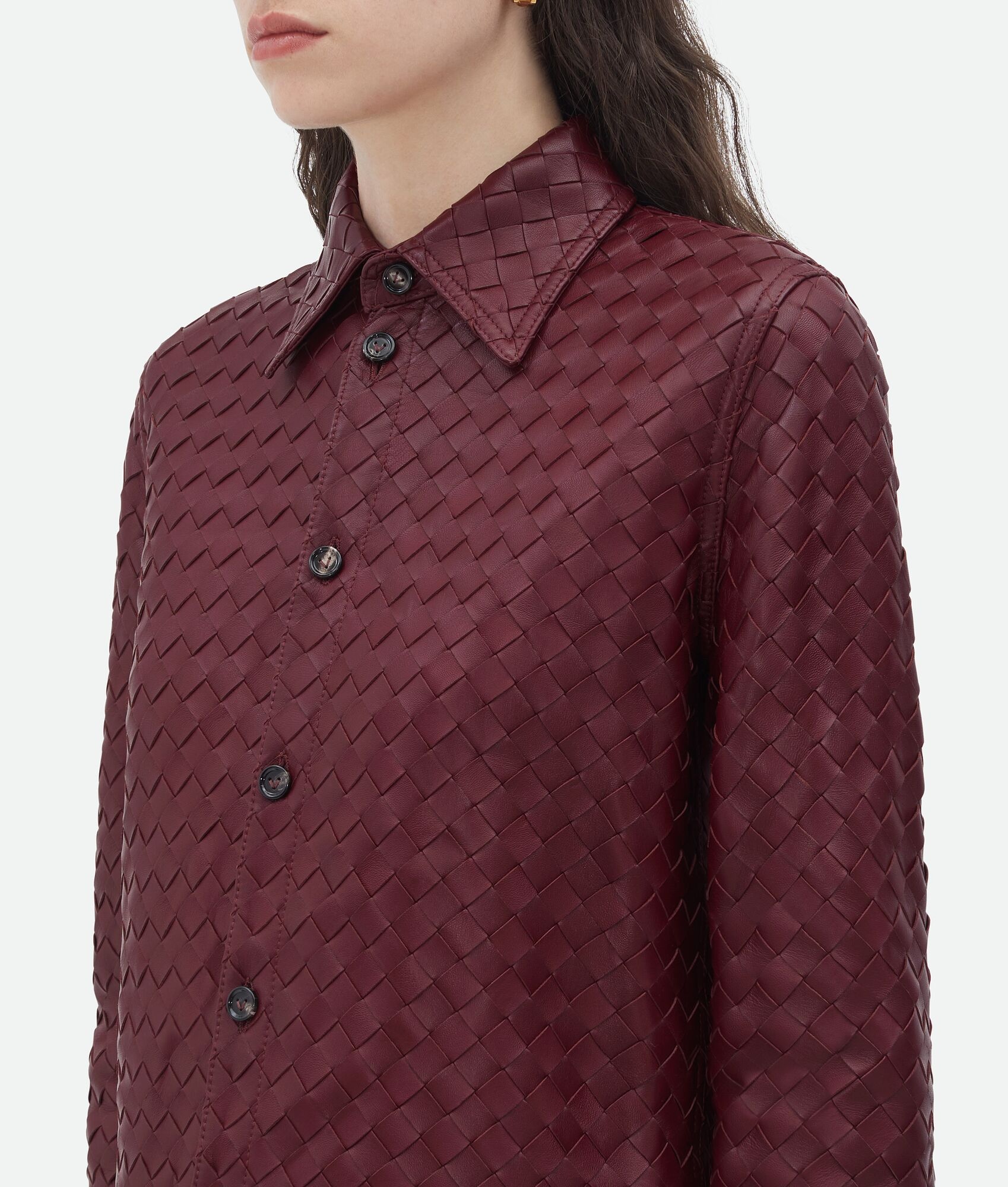 Intrecciato Slim Leather Shirt - 4