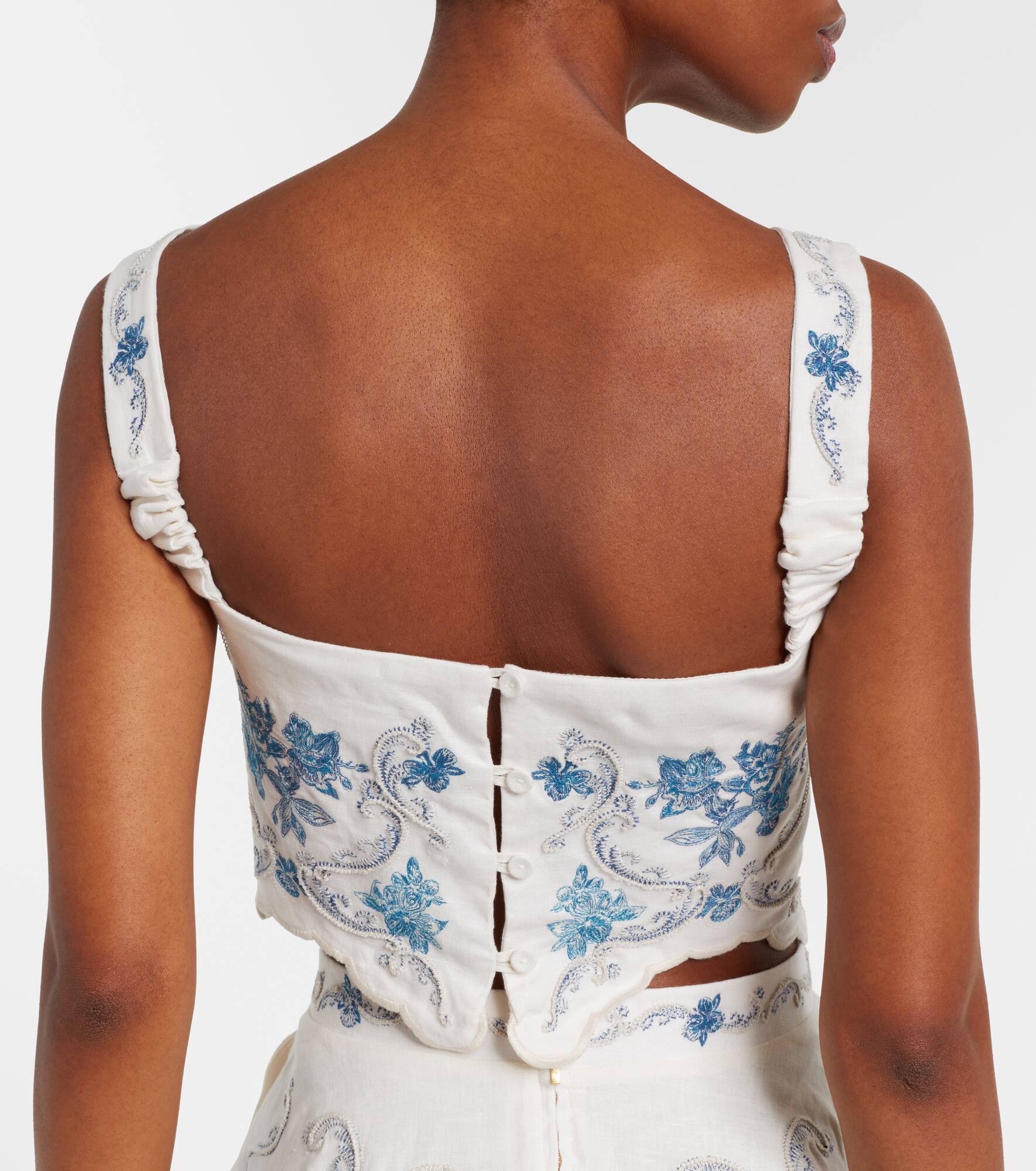 Luciana Gloriosa embroidered linen crop top - 5
