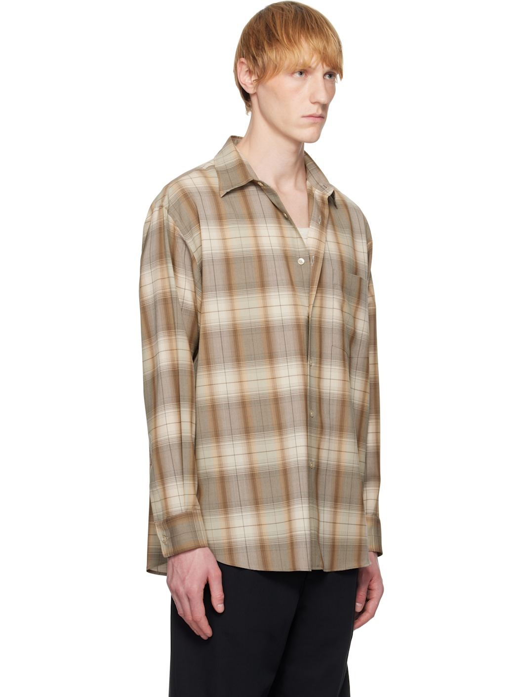 Brown & Beige Super Light Wool Check Shirt - 2