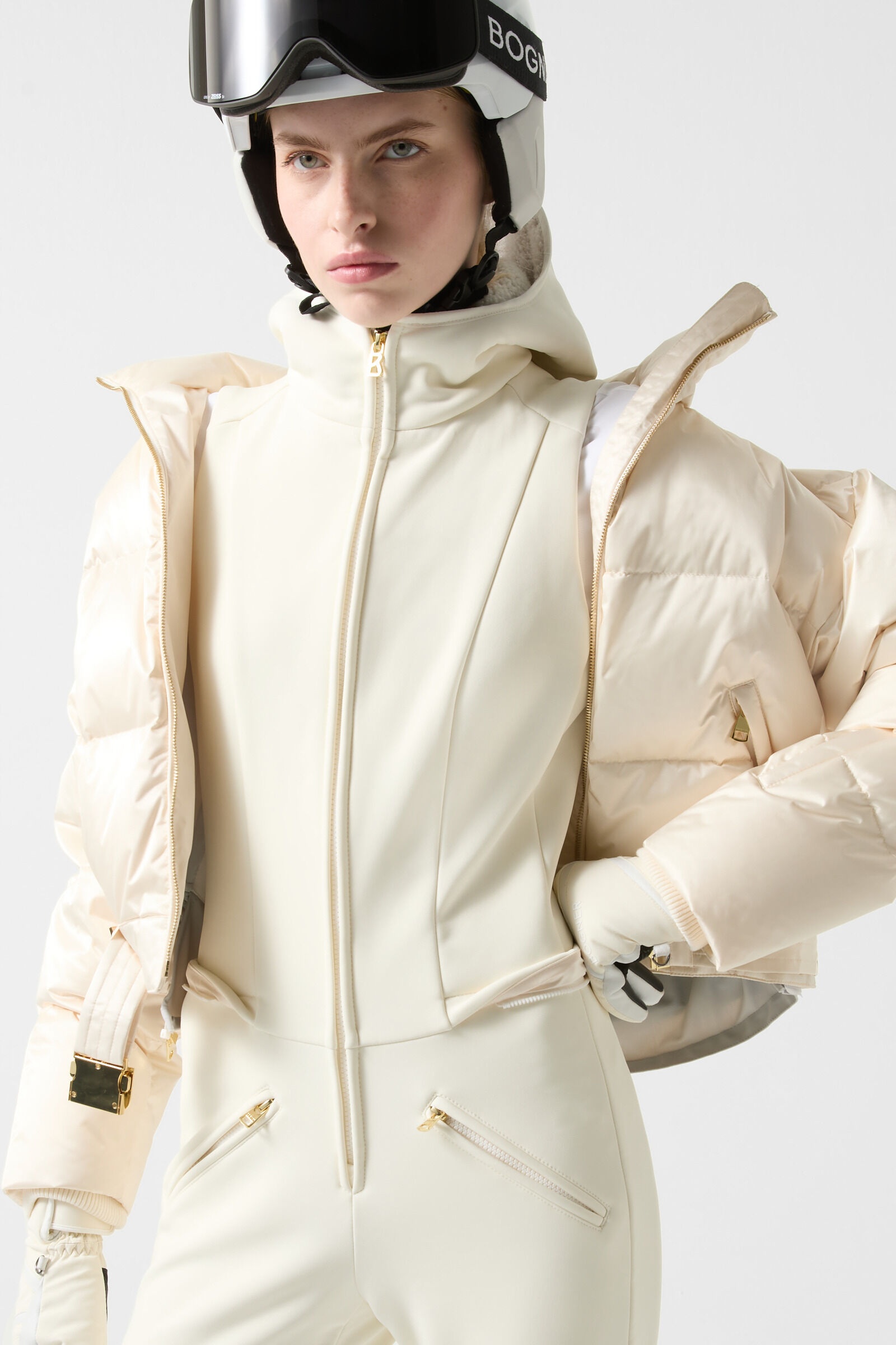 Aya Two-in-one ski overalls in Cream - 4