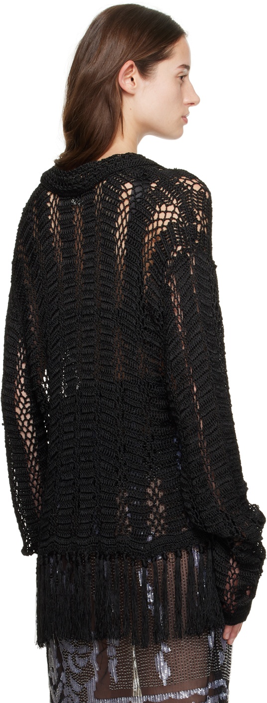 BODE Black Crochet Fringe Shirt | REVERSIBLE