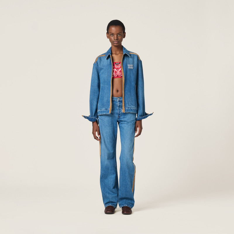 Miu Miu Denim and leather blouson jacket outlook