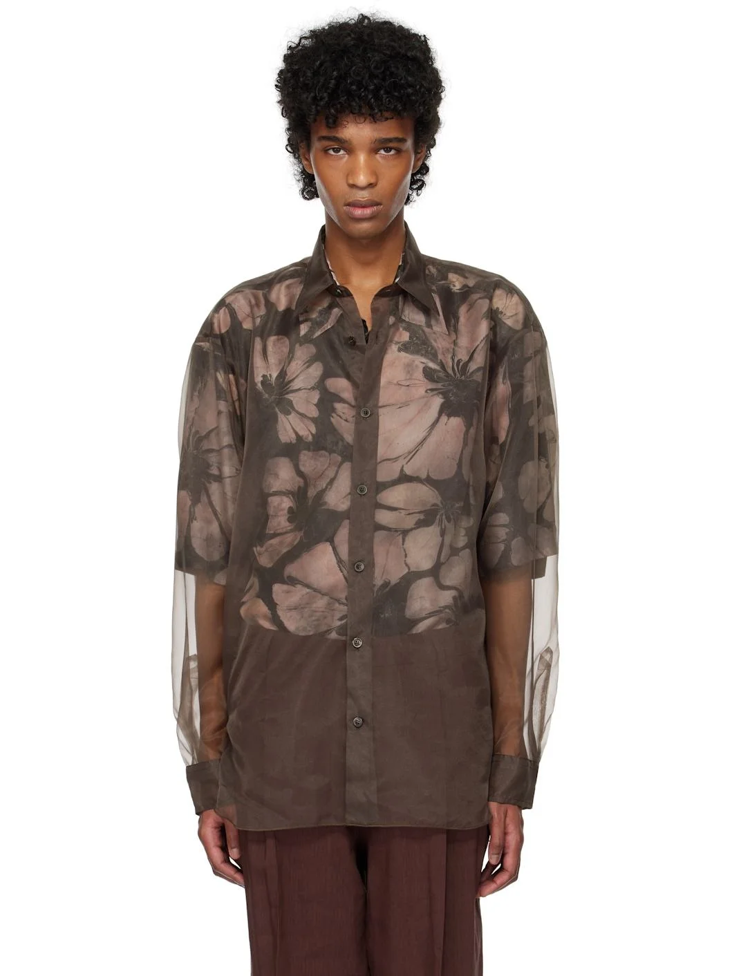 Brown Organza Shirt - 1