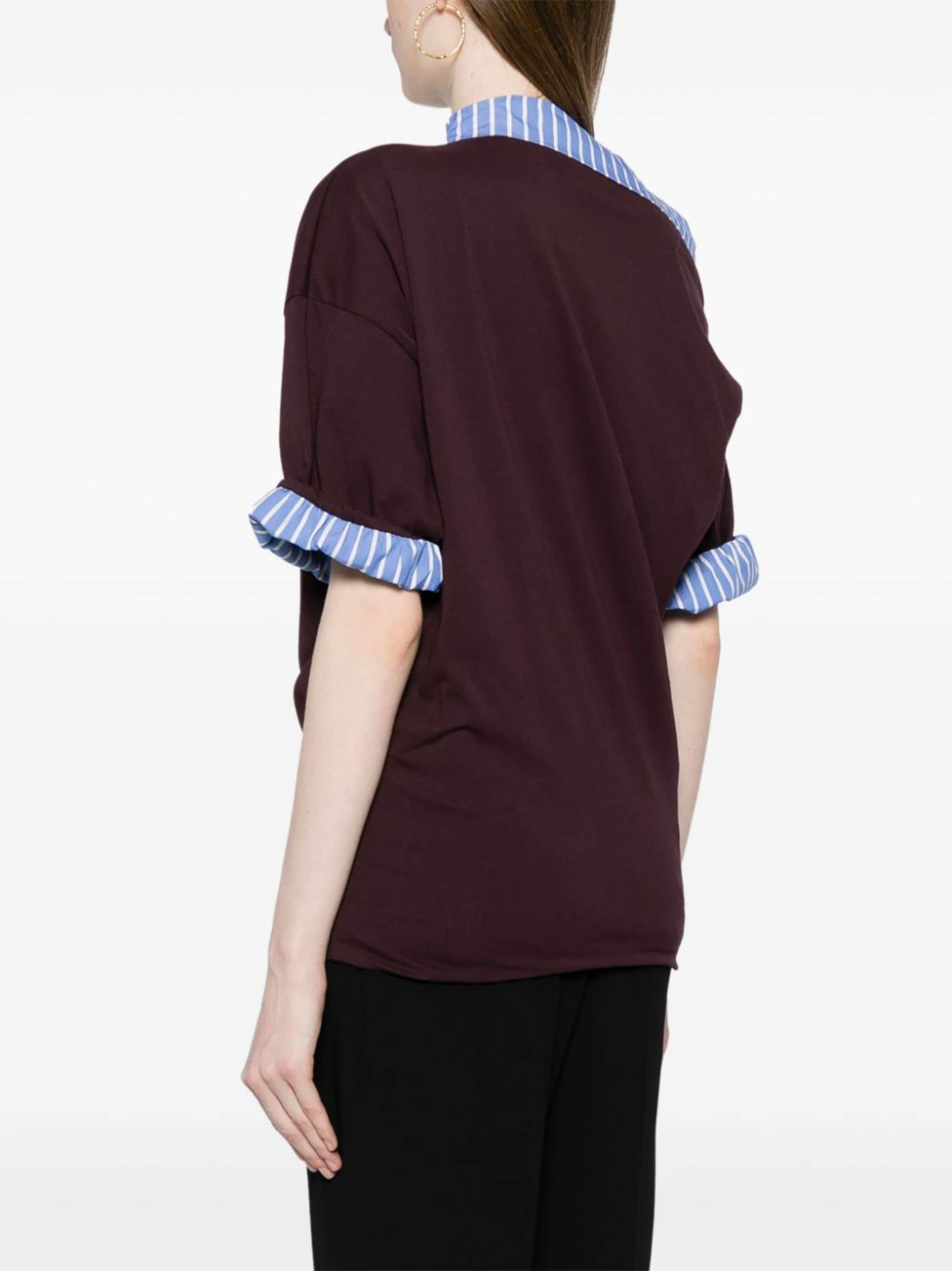 stripe-trim asymmetric cotton T-shirt - 4
