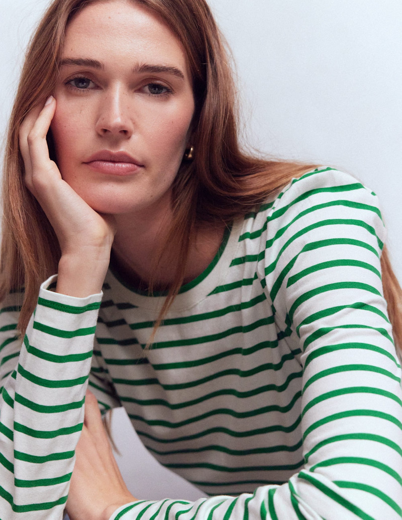 Pleat Sleeve Stripe Top-Jewel Green and Ivory Stripe 3