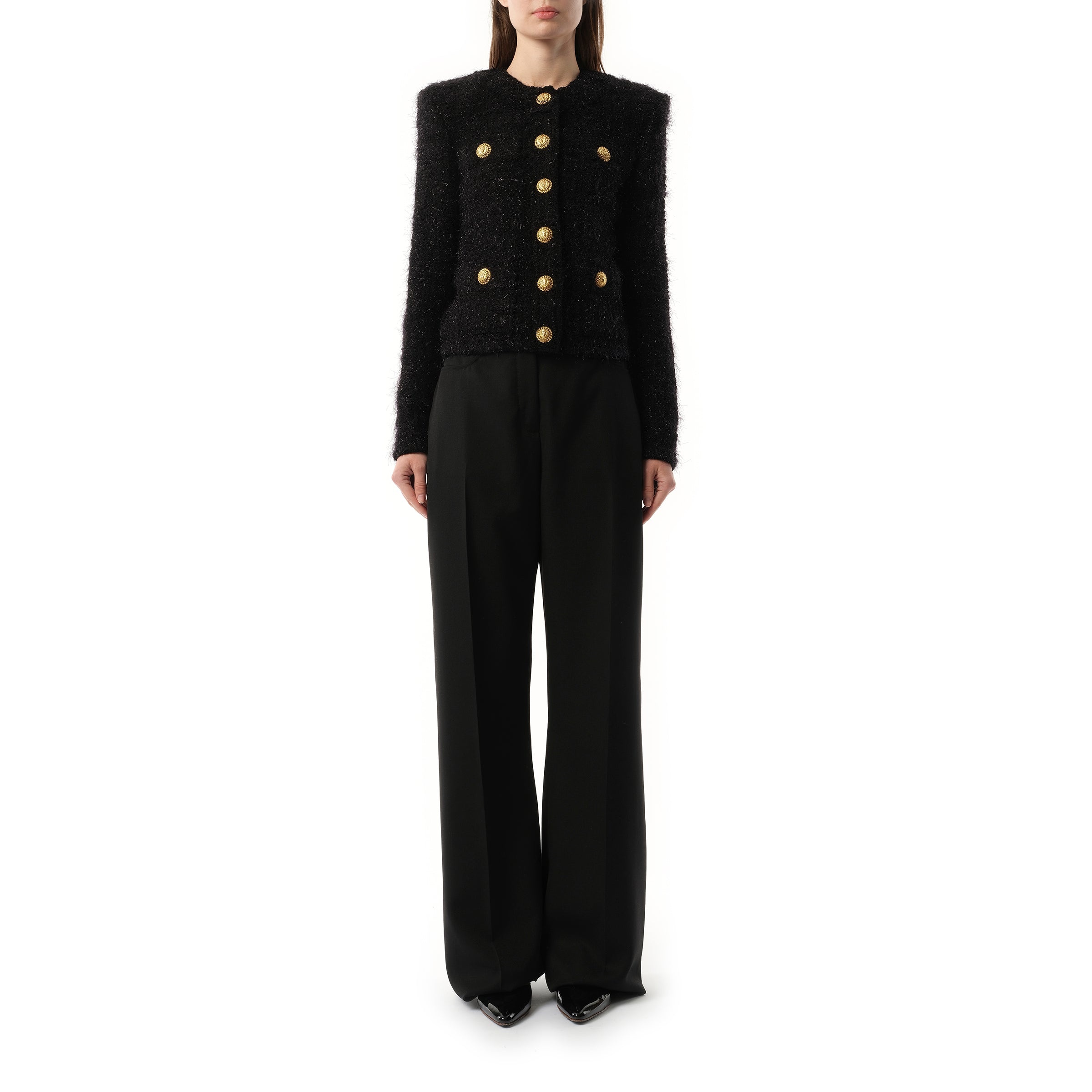 ジャケット BALMAIN BUTTONED MAZE TWEED JACKET (DF1SK249KG43 0PA NOIR) Buttons tweed jacket black black - Women | BALMAIN