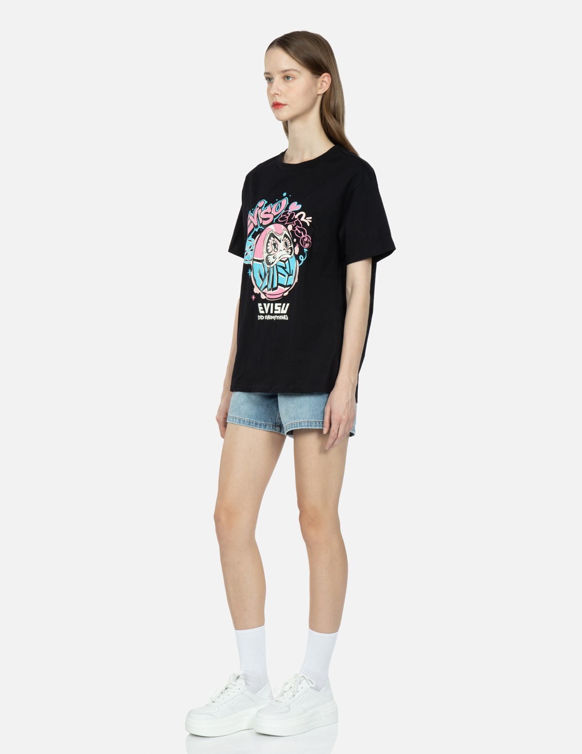 GRAFFITI DARUMA PRINT BOYFRIEND T-SHIRT - 3