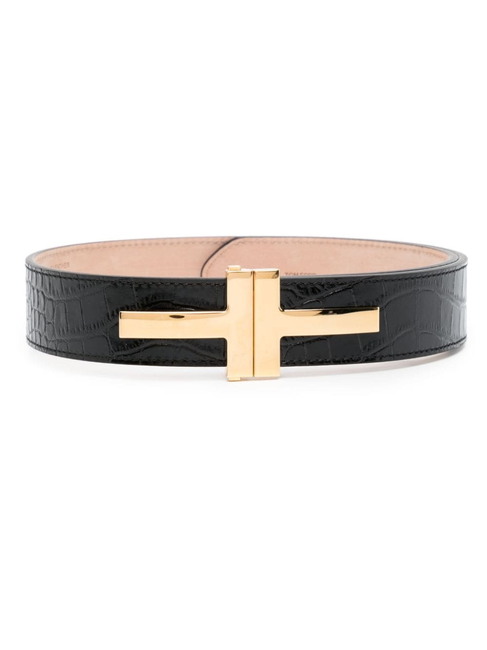 Crocodile-effect leather belt