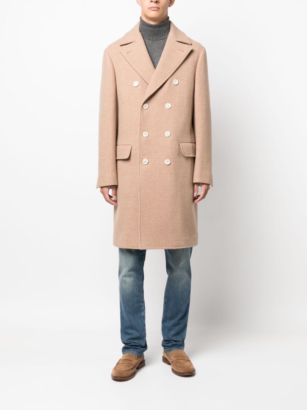 double-breasted wool-blend coat - 2
