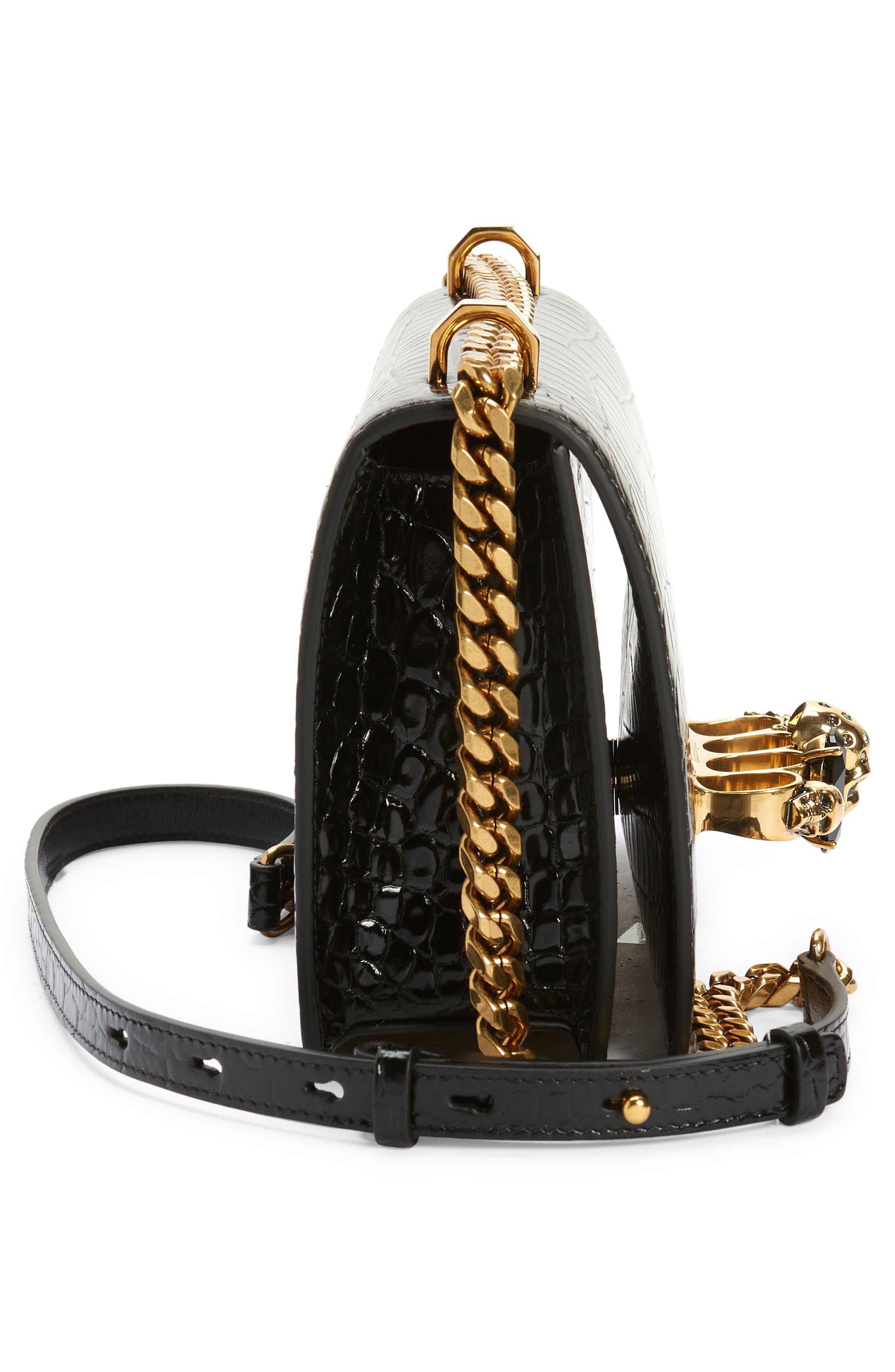 Alexander McQueen Jewelled Knuckle Croc Embossed Leather Crossbody Bag in Black at Nordstrom - 6