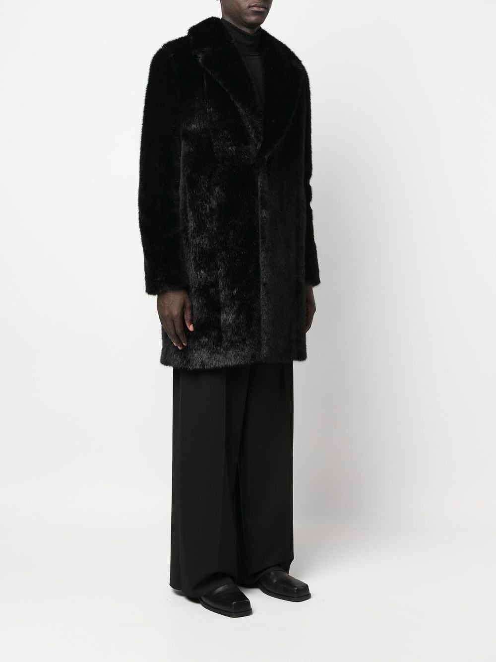 faux fur mid-length coat - 3