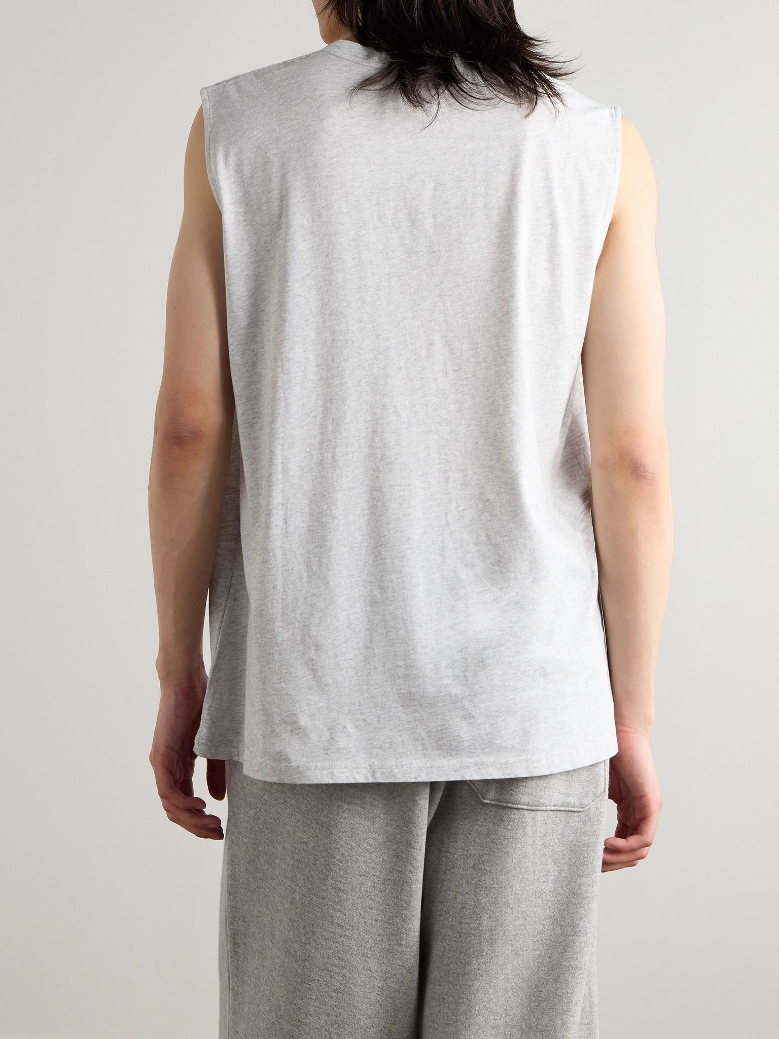 Logo-Appliquéd Cotton-Jersey Tank Top Gray - 3