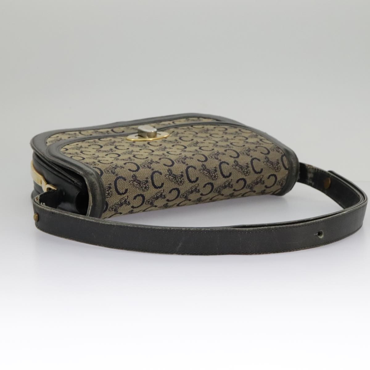 CELINE C Sulky Shoulder Bag Canvas Navy Beige - 7