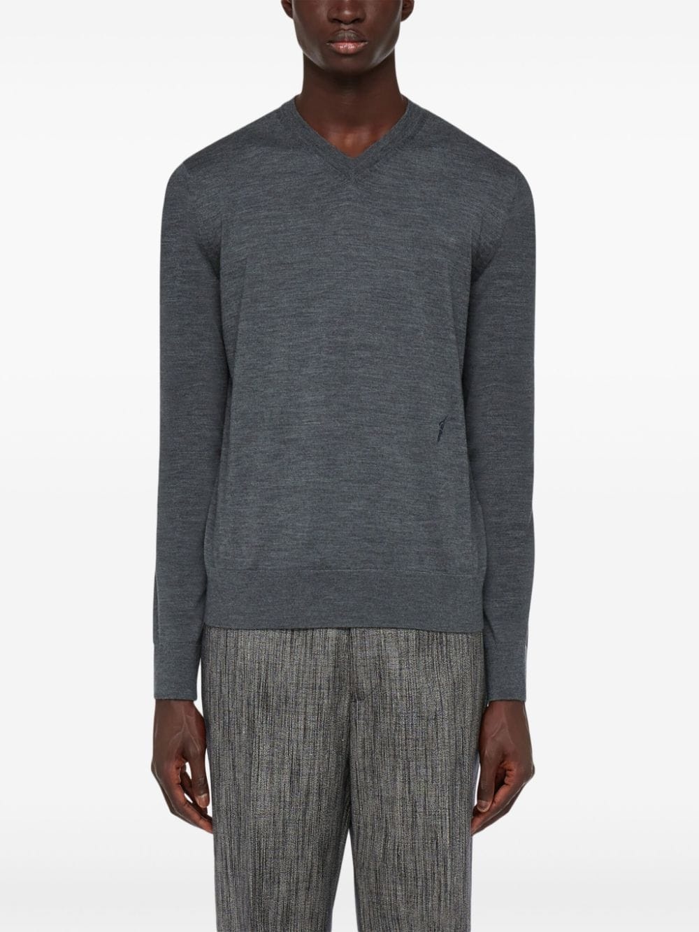 v-neck charcoal wool sweater - 3
