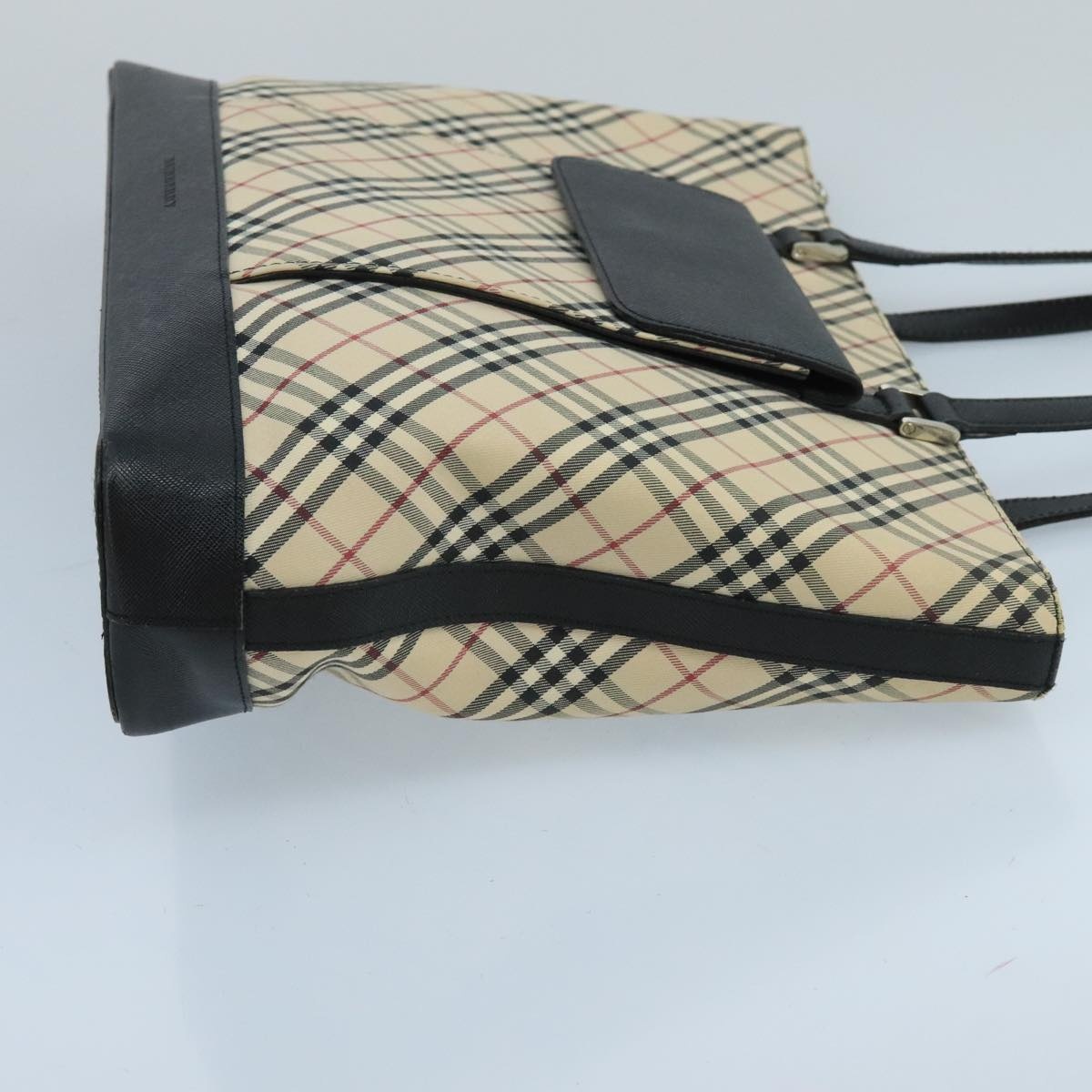 Burberry Nova Check Tote Bag Canvas Leather Beige Silver - 4