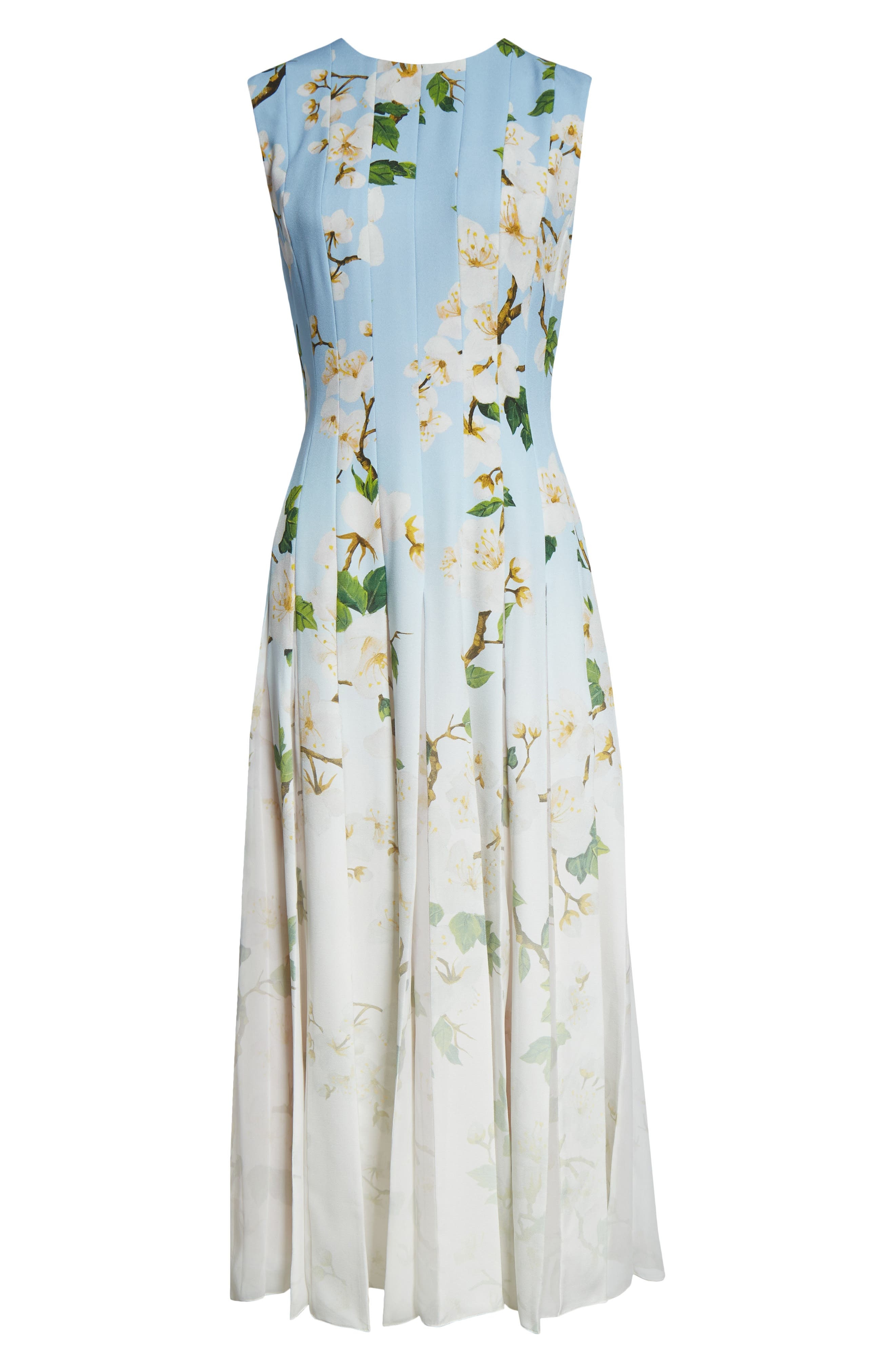 Oscar de la Renta Cherry Blossom Ombré Sleeveless Cady & Chiffon Dress in White Blue Ombre at Nordst - 5