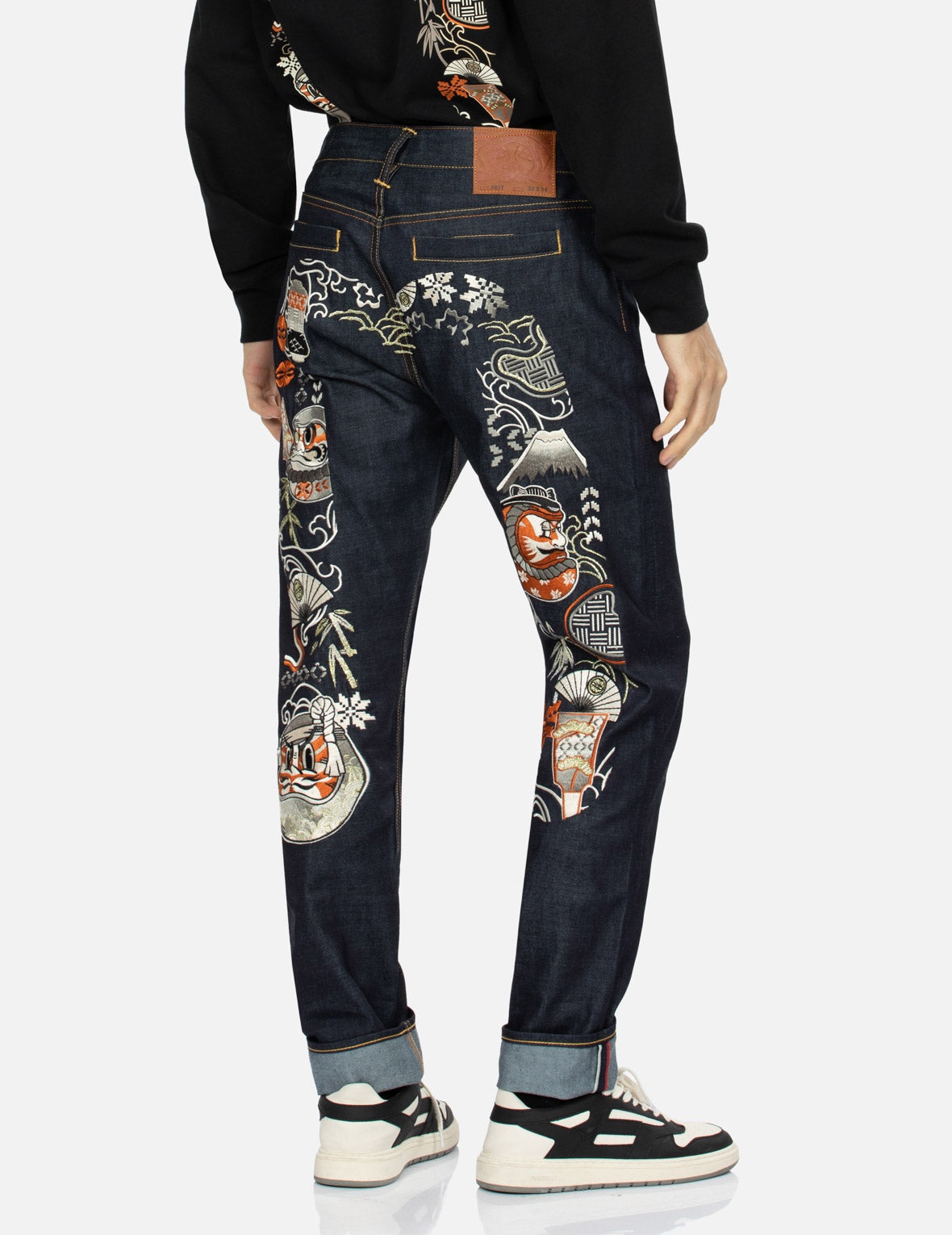 Kumadori Daruma Daicock Embroidery Carrot Fit Denim Jeans #2017 - 7