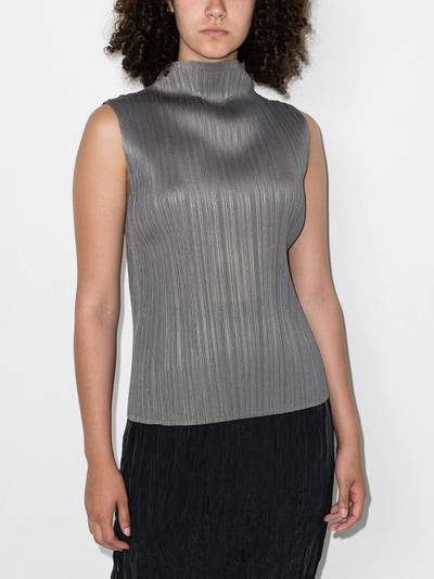 Pleats Please Issey Miyake pleated sleeveless high-neck top outlook