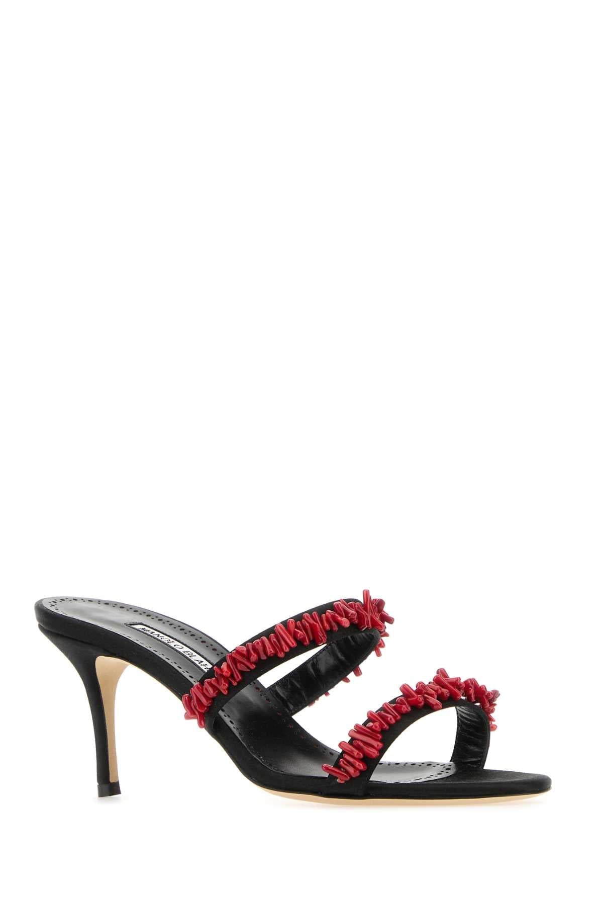 Manolo Blahnik Women Black Satin Clorette Mules - 2