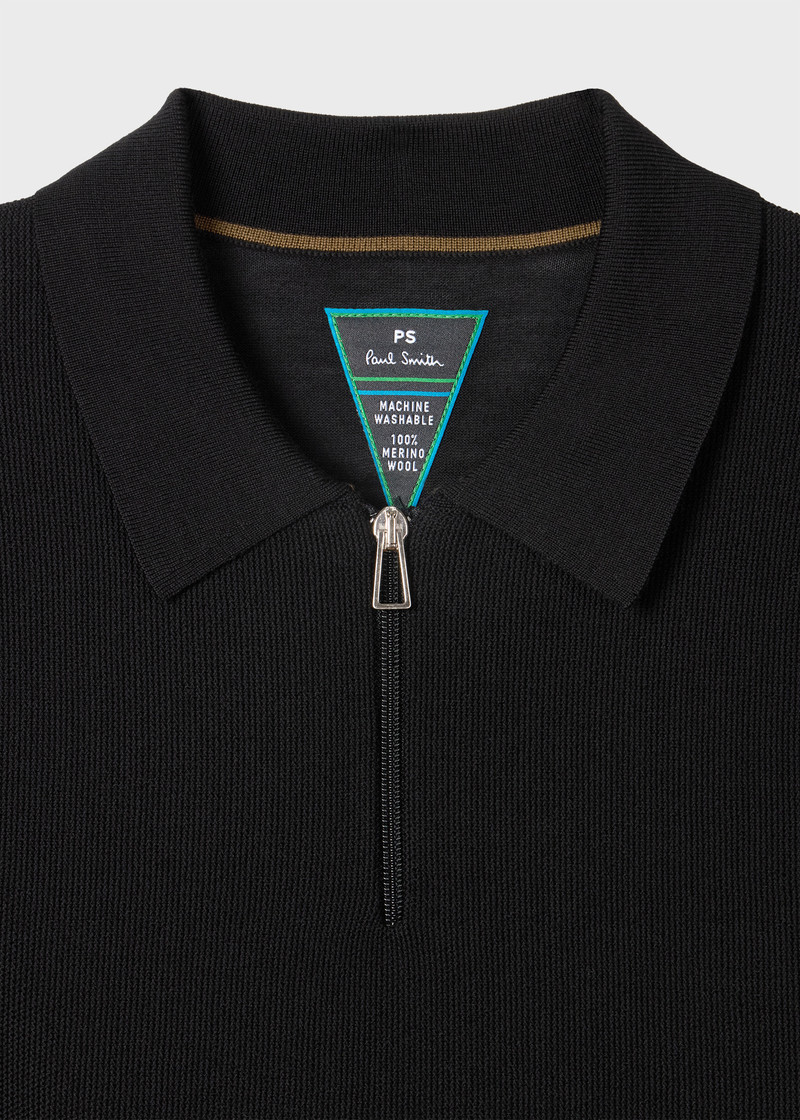 Paul Smith Black Zip Washable Merino-Wool Polo Shirt outlook