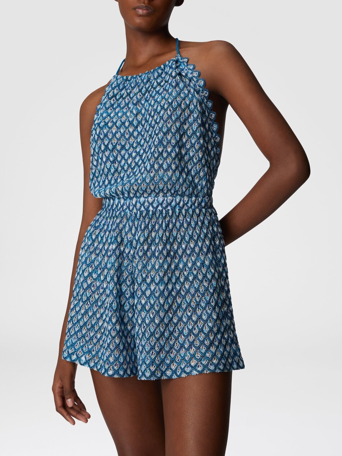 Viscose shorts jumpsuit with lamé shell motif - 5