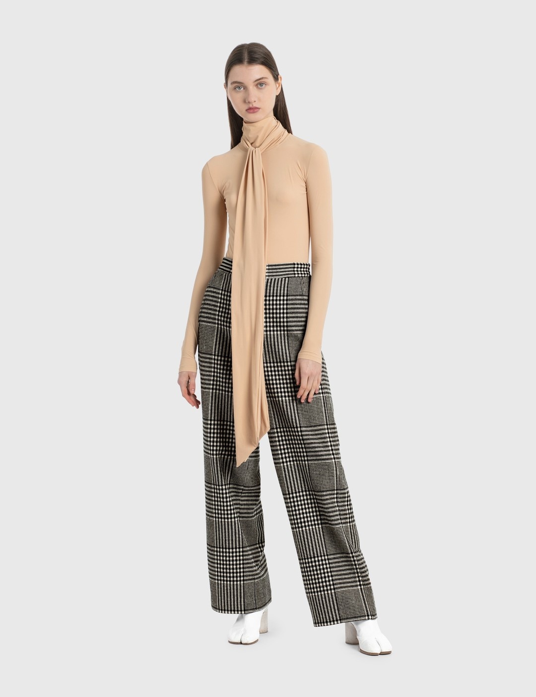 WIDE LEG PANTS IN SHETLAND CHECK WOOL - 1