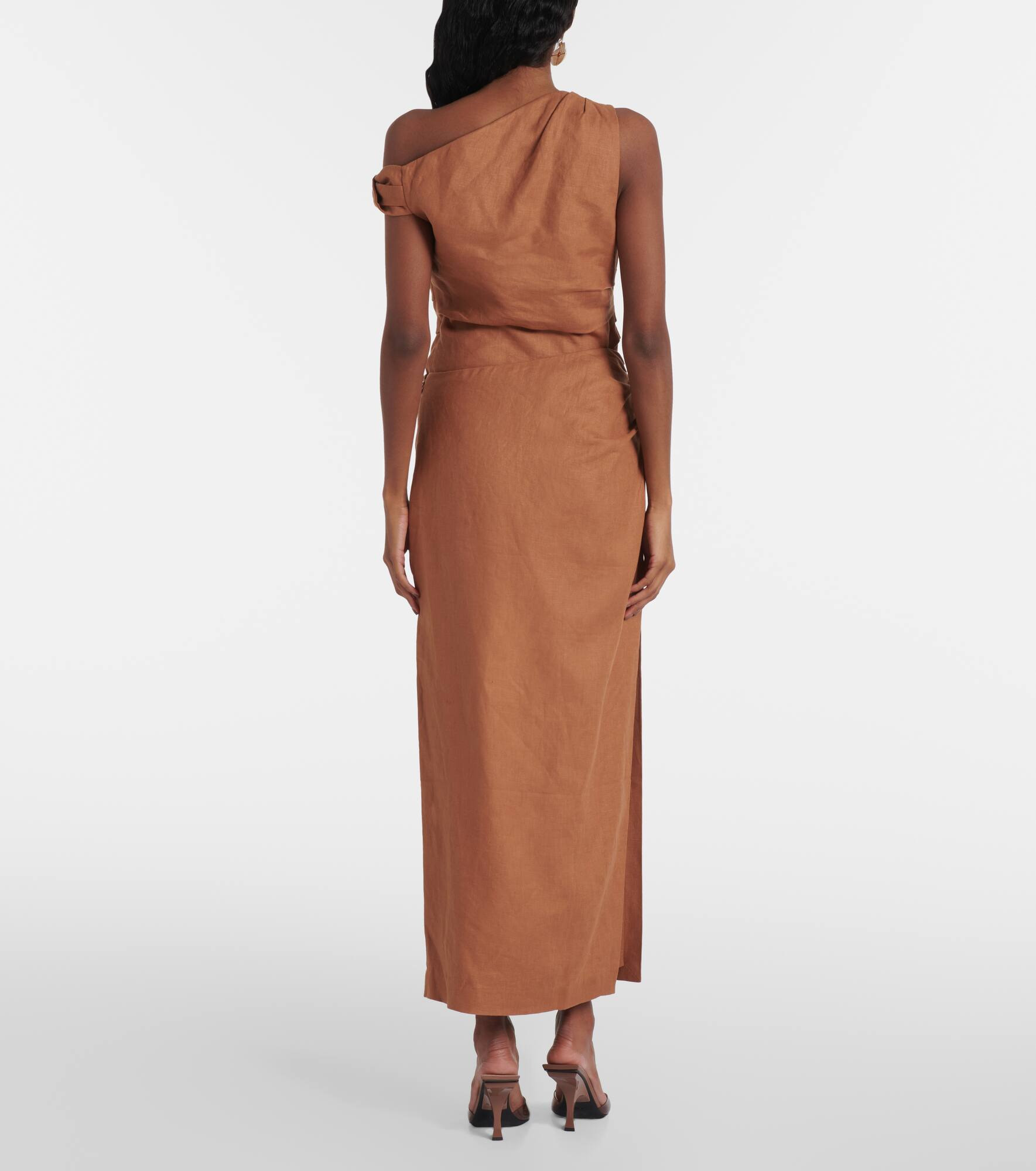 Asymmetric ruched linen midi skirt - 3
