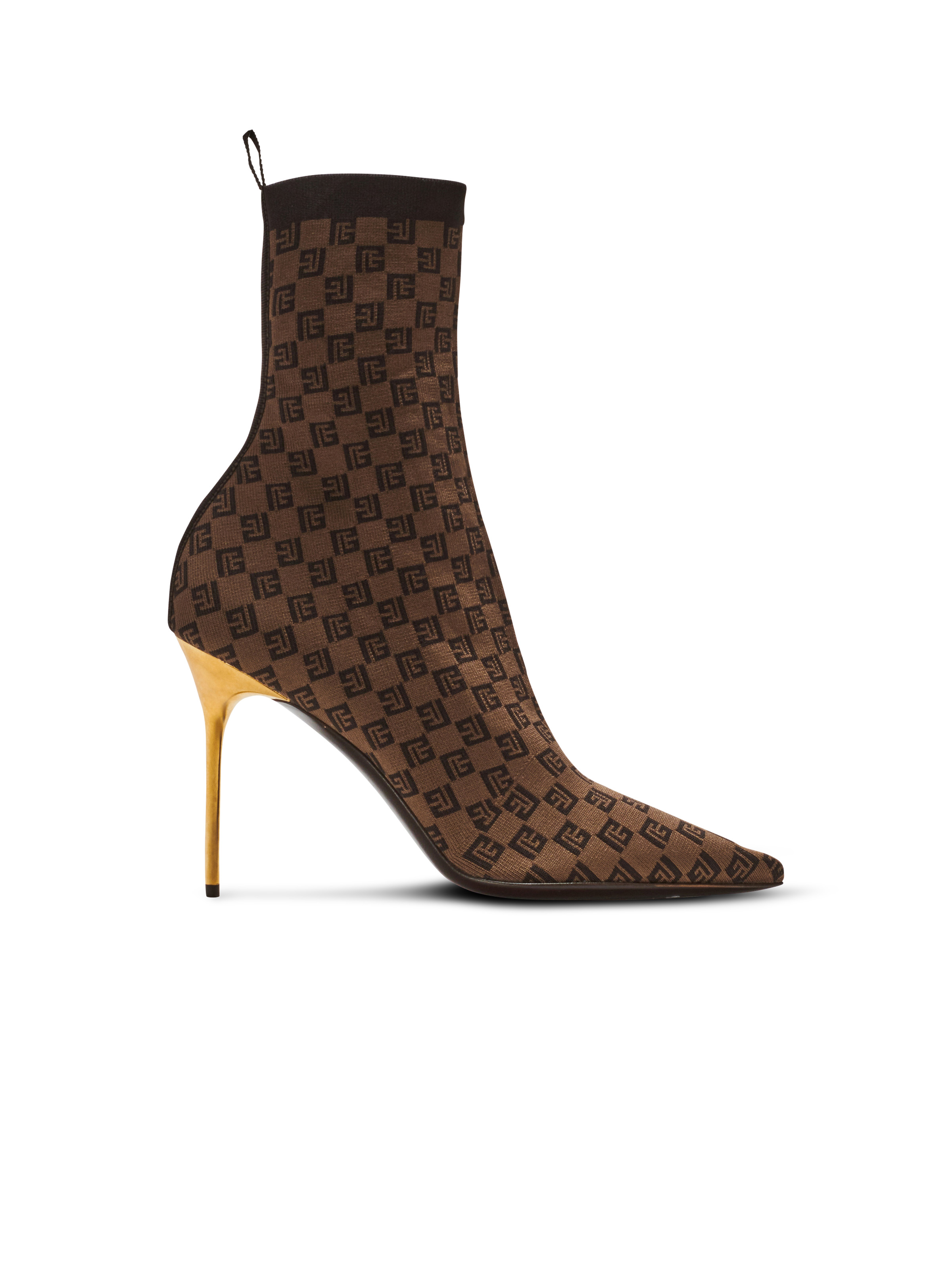 Balmain Brune Mini Monogram Ankle Boots - Brown