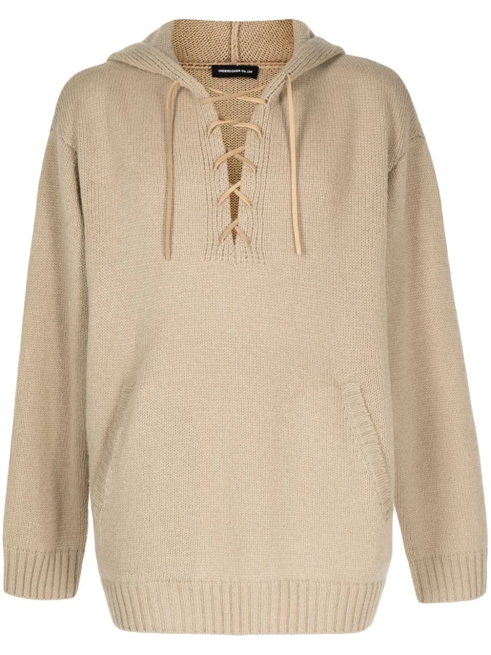 lace-up wool hoodie - 1