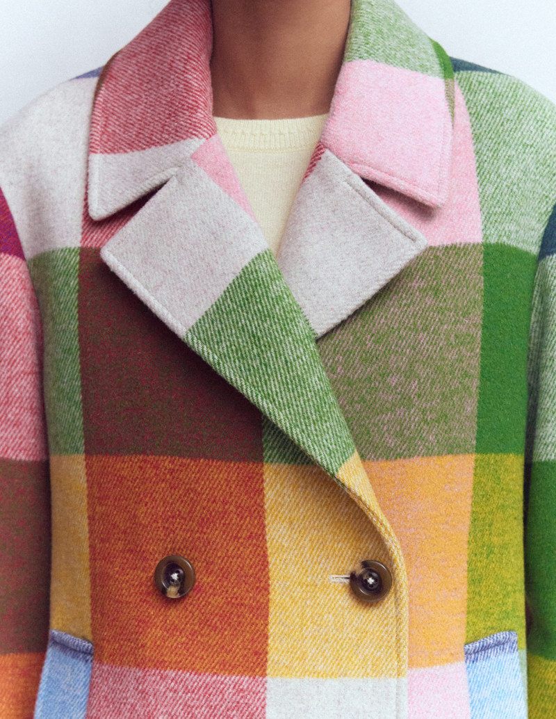 Revere Collar Wool Coat-Giant Multigingham 6