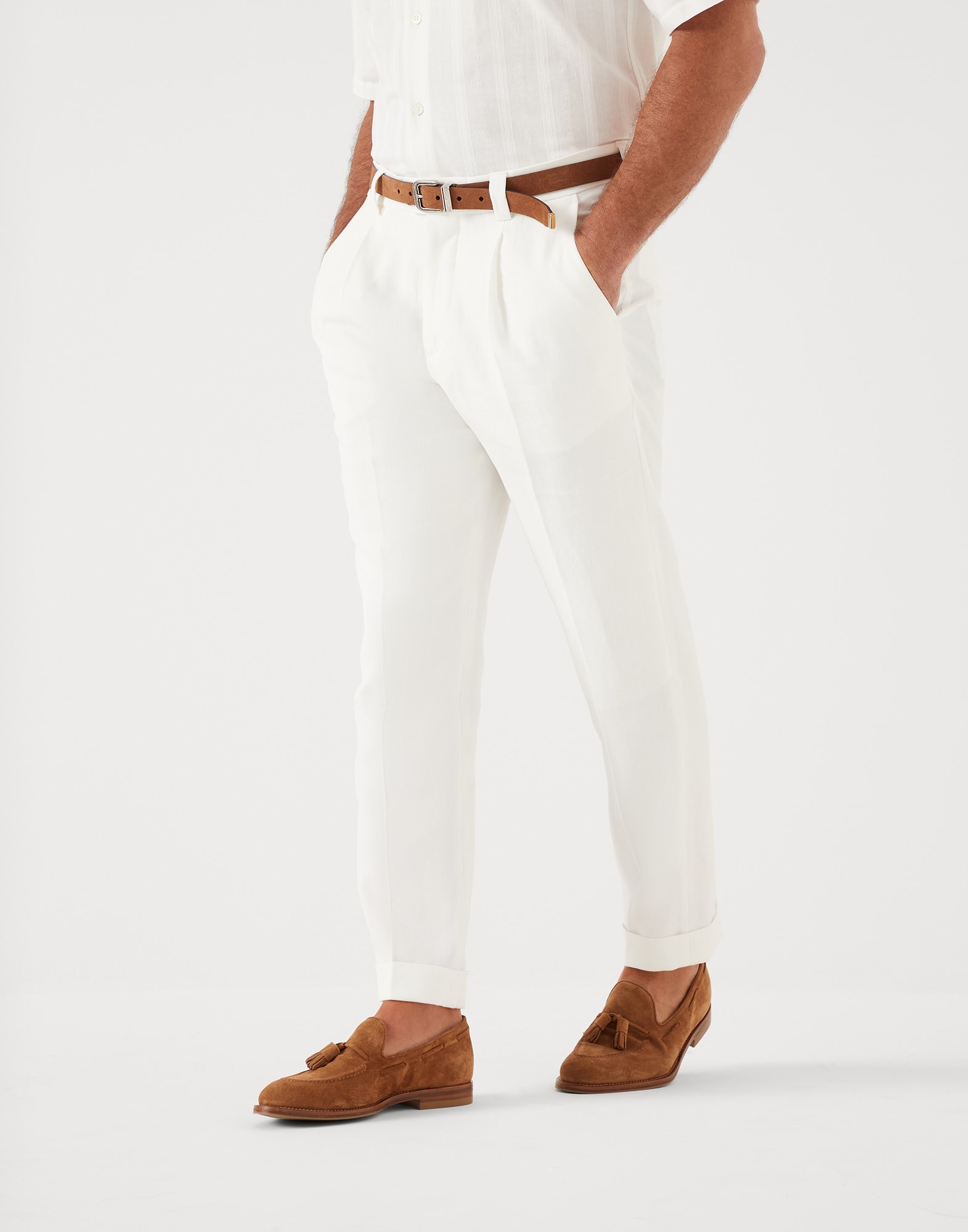 Twisted linen leisure fit trousers with pleat - 1