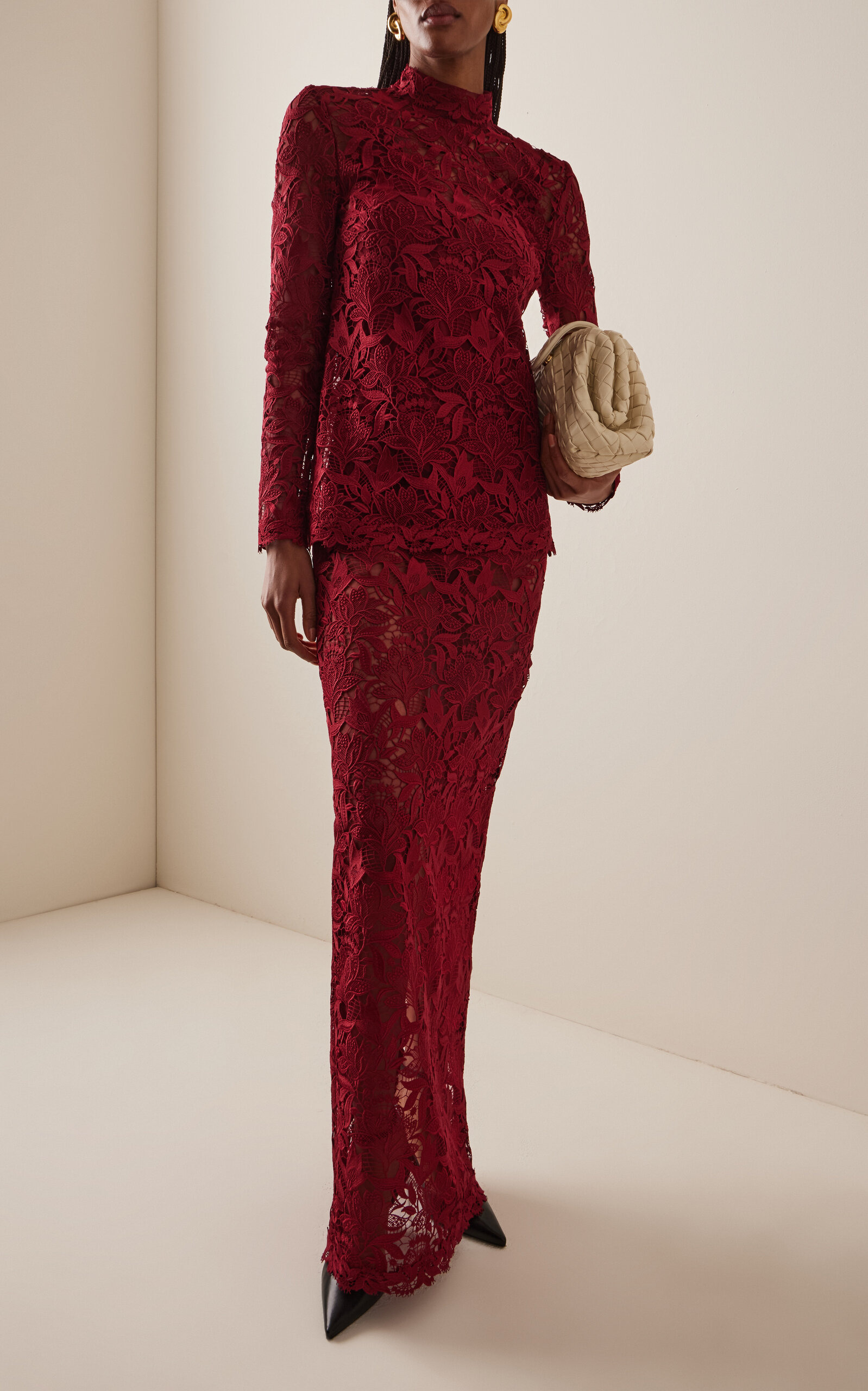 Lace Mock Neck Top red - 3