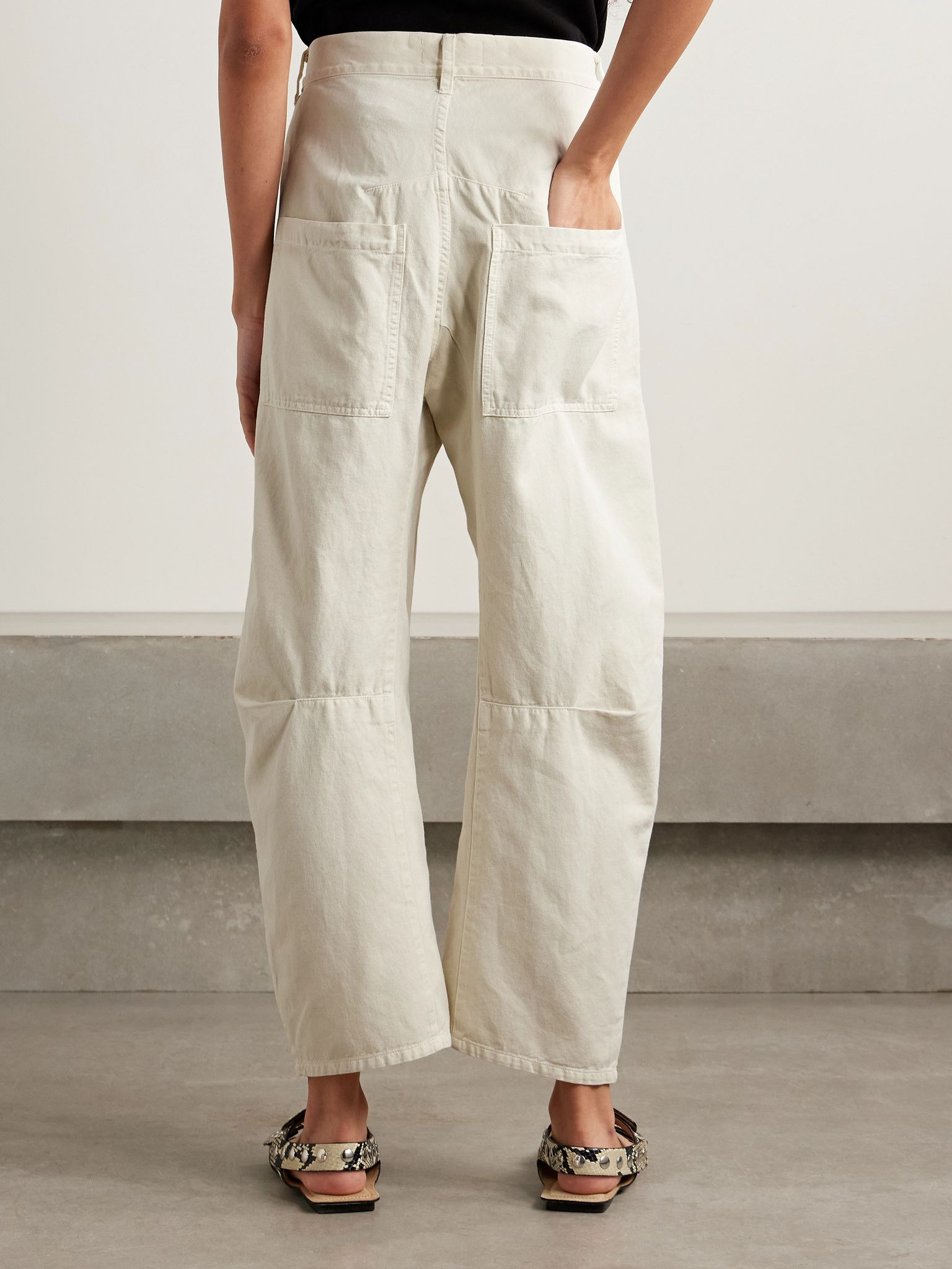 Shon cotton and linen-blend twill tapered pants Ecru - 4