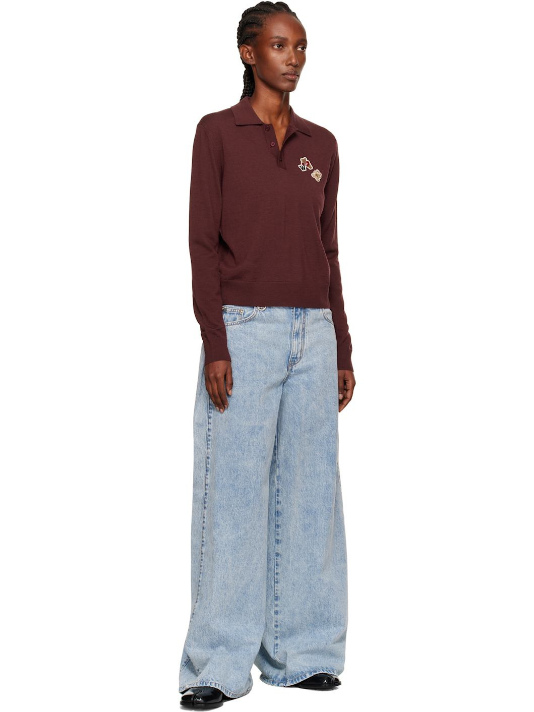 Burgundy Double Patched Knit Polo - 4